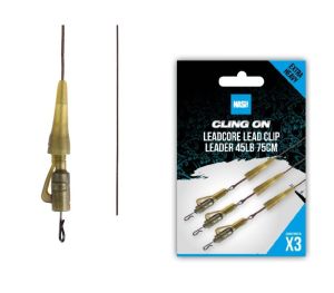 NASH Montáž Cling On Leadcore Lead Clip Leader 75cm 45lb 3ks